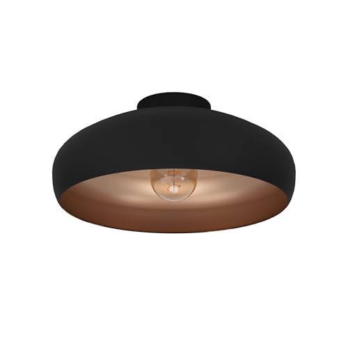 Eglo Mogano Vintage/Industrial Design Ceiling Light, Black Steel and Copper Coloured Kitchen or Hall Lighting, Ceiling-Mounted with E27 Socket