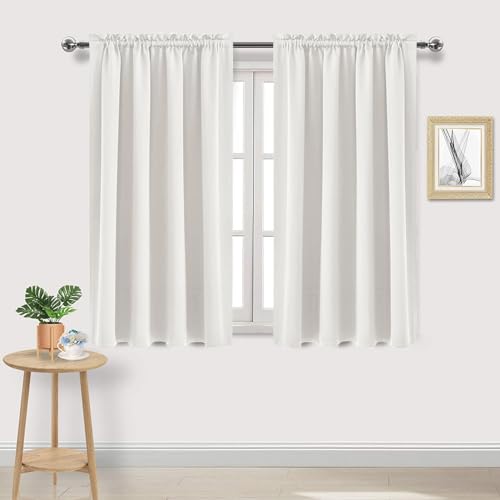 DWCN Blackout Curtains Thermal Insulated, Energy Saving & Noise Reducing Bedroom and Living Room Curtains, Ivory, W 52x L 45 Inch, Set of 2 Rod Pocket Curtain Panels