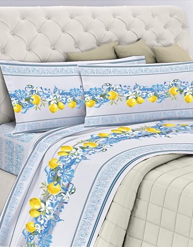 GEMITEX Cotton Bed Set, 100% Cotton, Breathable, Free of Harmful Substances, Certified Quality Standard 100 by OEKO-TEX Confidence in Textiles, Double Size, G23/Sky Blue, Designed in Italy