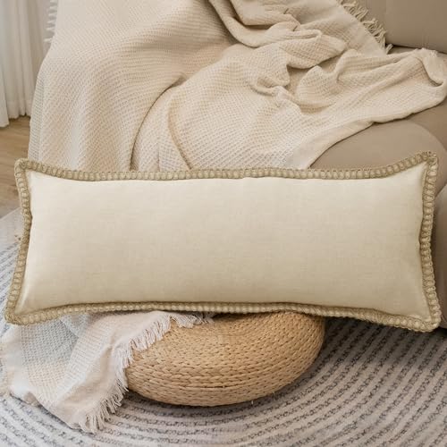 JoraLion Throw-Pillow Covers, 14x36 inch, Linen, Beige, Off White, Pack of 1, Burlap, Farmhouse Modern Decorative Pillow Case, Outdoor Decor, Machine Washable