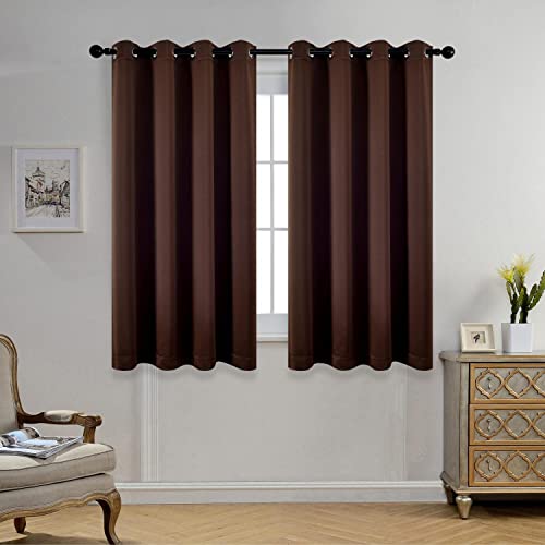 MIUCO Room Darkening Grommet Window Blackout Curtains Two Panels for Girls Bedroom 52x63 Inch Chocolate, Bonus 2 Tie Backs Included