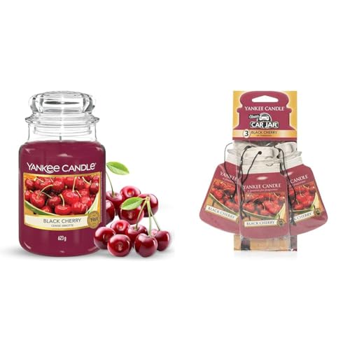 Yankee Candle Scented Candle - Black Cherry Large Jar Candle - Long Burning Candles: up to 150 Hours & Car Jar Scented Air Freshener, Black Cherry, Three Count