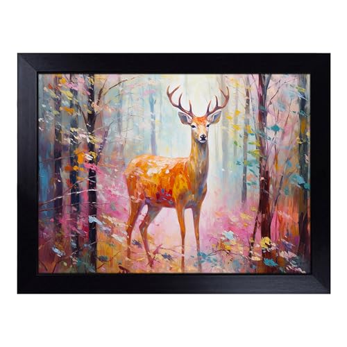 Lap Tray with Bean Bag Cushion, Deer Palette Knife - Handmade in the UK, Raised Wooden Edge, Padded Cushion, Heat-Resistant Wipe-Clean Surface, for Meals, Laptops and Crafts