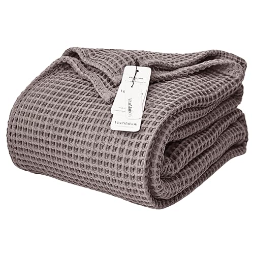 Viva Maison Waffle Blankets (Gray, California King Size 95 x 126 Inch) - 100% Turkish Cotton, 3D Honeycomb Weave, Lightweight, Breathable, Airy, Soft Comfy All-Seasons Versatile Blanket & Bedspread