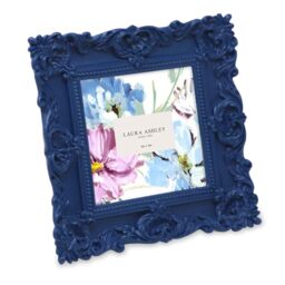 Laura Ashley - Handmade Resin Picture Frame with Easel and Hook for Tabletop and Wall, Decorative Floral Picture Frame for Home Decor, Photo Gallery, Art and More (4x4 Inch, Blue
