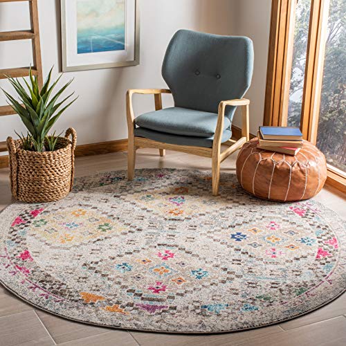 Safavieh Boho Rug for Living Room, Dining Room, Bedroom - Madison Collection, Short Pile, in Grey and Yellow, 200 x 200 cm