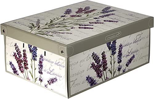 Lavatelli Cardboard Storage Boxes with Lid Scented Lavender 25x35x17.5cm - Organiser box in cardboard, lavender scented lid, single box of 25x35x17.5 cm. Made in Italy
