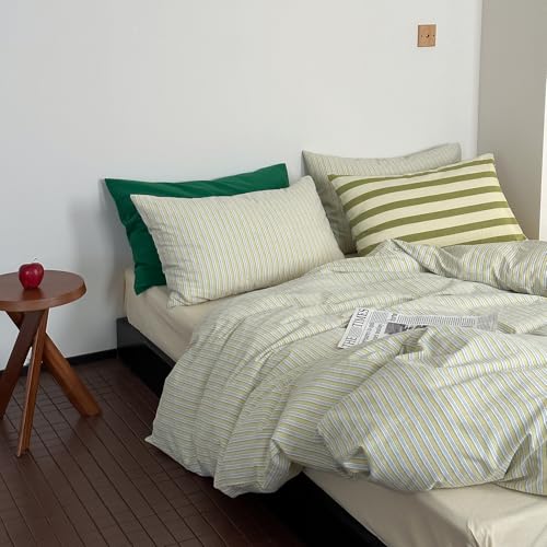 mixinni Vintage Geometric Striped Duvet Cover Set - 3 Piece 100% Washed Cotton Twin XL Size Bedding Set with Matching Pillowcases - Mid-Century Modern Design - Ultra Soft & Breathable-Twin XL Size