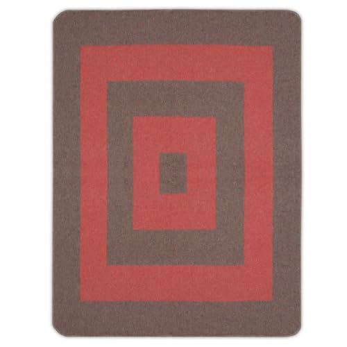 Thick Alpaca Wool Blanket Heavyweight Camping Outdoors Indoors Twin Size Mirage Design (Brown - Coral, Twin Size)