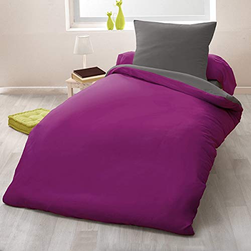 Home Passion 60002 Linen Duvet Cover 140 x 200 cm 57 Yarns Cotton Fuchsia/Grey Pack of 2