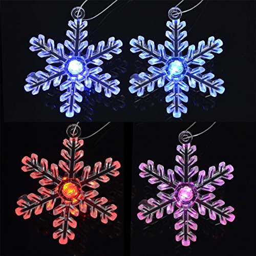 Set of 4 Crystal Coloured Flashing Snowflakes Christmas Xmas Decorations