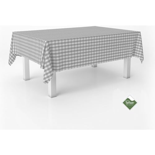 ECOMMERC3 - Stain Resistant Vichy Tablecloth for Rectangular Table Size 240 x 140 cm - Vichy Tablecloth Extra Soft and Waterproof Touch Light Grey