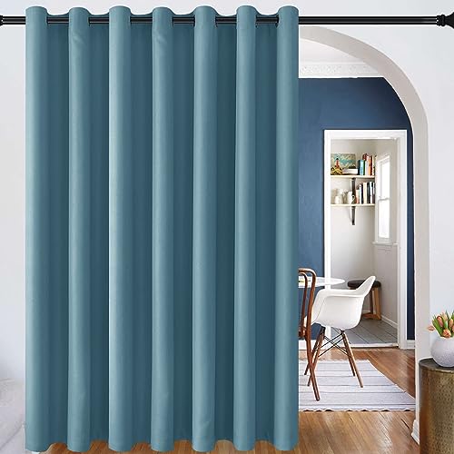DWCN Blackout Curtain Panel for Bedroom - Thermal Insulated Energy Saving Grommet Blackout Drapery for Patio Door, Room Divider Big Long Curtain (Stone Blue, 120 inches by 96 inch, 1 PC)