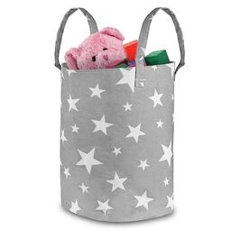 Nukido Toy Organiser Container for Toy Basket Laundry Bag Organiser for Toys Laundry or Other Products Practical Addition to the Room - 35 x 45 x 60 cm - Grey with Stars
