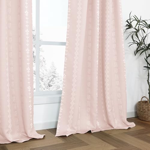 Lino Rosa Light Baby Pink and White Preppy Curtains for Girls Bedroom, Boho Nursery Curtains Girl