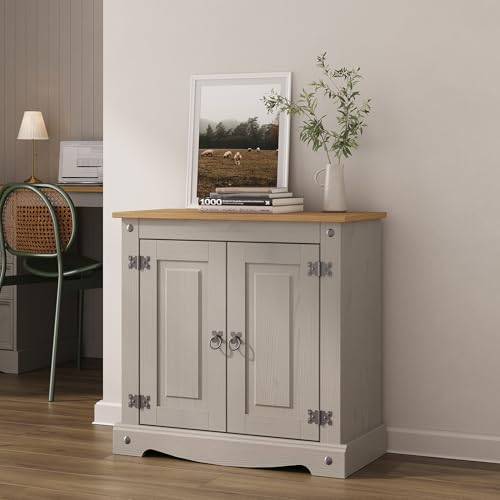 Corona Sideboard 2 Door Cupboard Grey Mexican Solid Pine Wood Cabinet W 75 x D 36 x H 73 cm