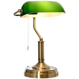 HOMCOM Banker's Table Lamp Desk Lamp with Antique Bronze Tone Base Green