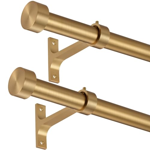 "Lwiiom 2-Pack Adjustable Window Curtain Rods, 28-48"" Warm Gold Aluminum End Cap Finials & Full Surround Brackets"