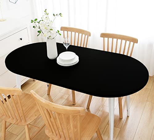 Wolkemer Fitted Oval Tablecloth Spandex Stretch Black Cocktail Table Cover Elastic Edge Topper Cap for Dining Wedding Party Picnic 48 x 68 Inch