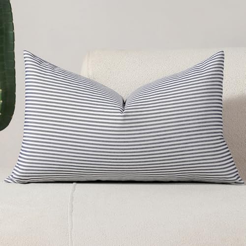 "vctops Navy Stripe Print Decorative Throw Pillow Covers 12x20 Inch Farmhouse Pinstripe Lumbar Cushion Cover Pillowcase for Sofa Bedroom Couch (Navy Stripe,12""x20"")"