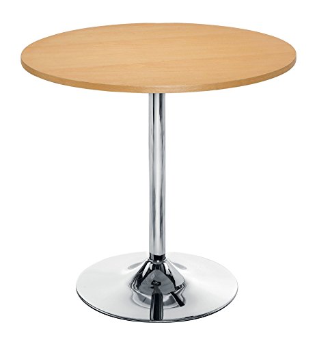 Office Hippo - 80cm Indoor Café Bistro Table. Round Dining Table For Kitchen, Dining Room, Home Or Office Space. Pedestal Table Home Furniture With Aesthetic MDF Beech Veneer Top & Chrome Base