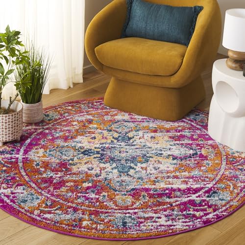 Safavieh Boho Rug for Living Room, Dining Room, Bedroom - Madison Collection, Short Pile, in Fuschia and Gold, 155 x 155 cm