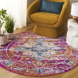 Safavieh Boho Rug for Living Room, Dining Room, Bedroom - Madison Collection, Short Pile, in Fuschia and Gold, 155 x 155 cm