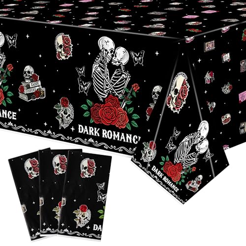 3Pcs Dark Romance Party Tablecloths - Book Lover Theme Party Table Covers Decorations Rose Pattern Design Rectangular Plastic Disposable Table Cloth Decor for Kid Boy Girl Birthday Book Lover Events