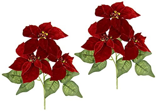 Artificial Poinsettia Flower Made of Velvet with 3 Flowers Artificial Flower Poinsettia Christmas Single Flower Branch Christmas Decoration Christmas Flower X'mas Bouquet Gift Decoration Advent Star
