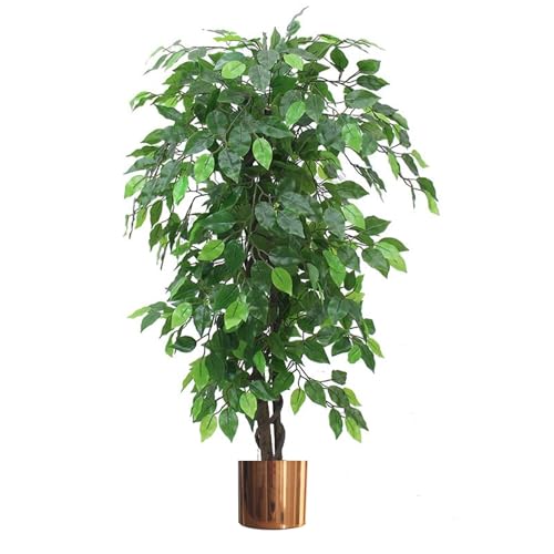Leaf Artificial Tree/Plant with Metal Planters, 120cm Green XL Bushy Ficus Copper