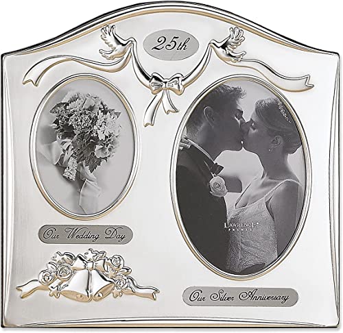 Lawrence Frames Satin Silver and Brass Plated 2 Opening Picture Frame, 25th Anniversary Design,4 by 6-Inch