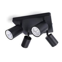 Integral LED Siena 4 Way Square Base GU10 LED Spotlight - Modern Indoor Ceiling Light Fitting - Adjustable and Rotatable - Ideal for Living Room, Bedroom and Kitchen – Premium Matt Black Finish