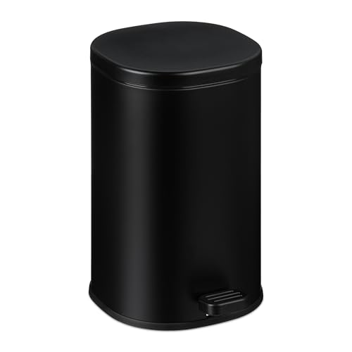 Relaxdays Bathroom Waste, 5 Litre, Soft-Close Cosmetics Trash Can, Matt Finish, Removable Inner Bin, Pedal, Black, Iron, 20 x 10 x 2.5 cm