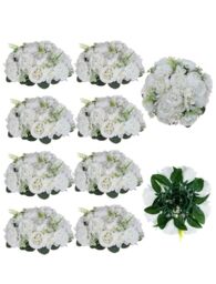 BLOSMON White Peony Flower Balls: 10pc 9.5 Inch Artificial Peonies Floral Arrangement Bouquet Wedding Centerpieces Decoration - Fake Silk Kissing Ball Center Piece Home Party Baby Shower Decor