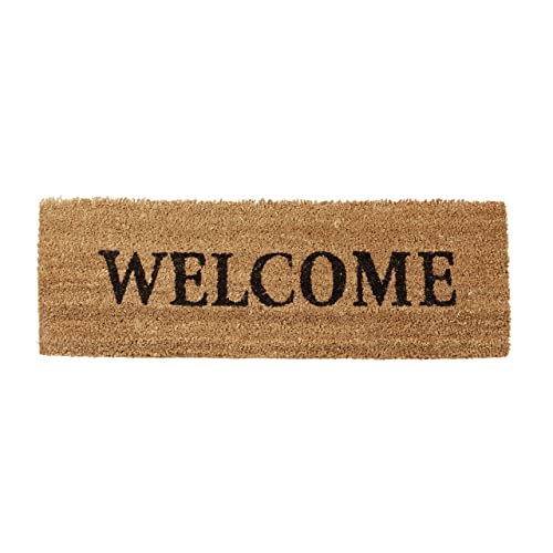 Relaxdays Narrow Coir Doormat Print Anti-Slip Rubber PVC Underside Long Welcome Mat Ideal for the Balcony, Patio, Hallway, Veranda, Natural Brown, 75x25 cm