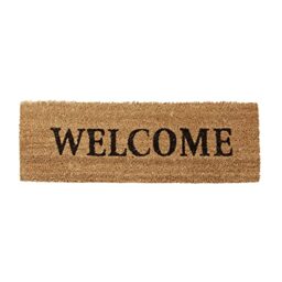 Relaxdays Narrow Coir Doormat Print Anti-Slip Rubber PVC Underside Long Welcome Mat Ideal for the Balcony, Patio, Hallway, Veranda, Natural Brown, 75x25 cm