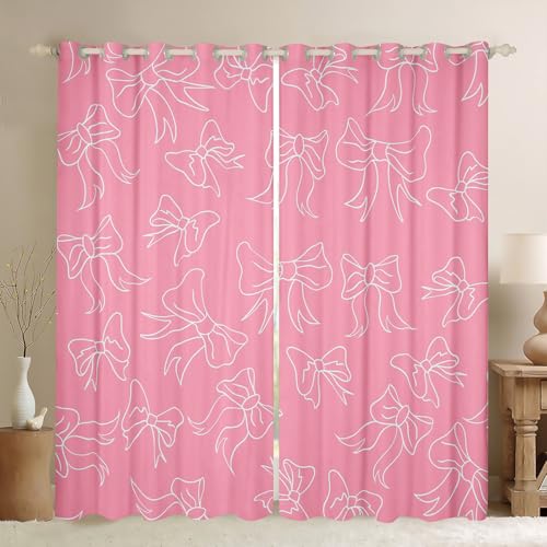 Feelyou Cute Bowknot 30%-50% Room Darkening Blackout Curtain Boys Girls (2 Panels, 42 x 84 Inch) Pink Girls Bow Curtains for Bedroom Living Room Bow Blackout Curtains Kawaii Window Treatments
