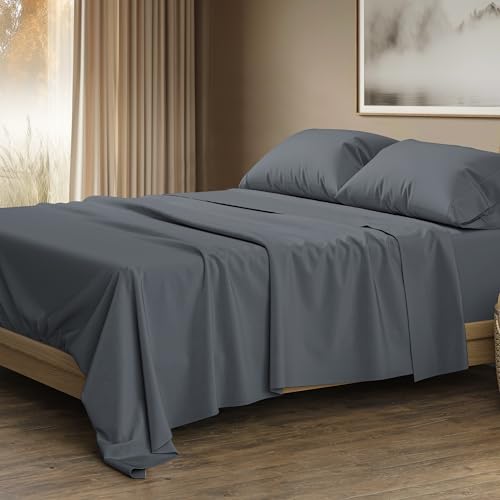 "THREAD SPREAD 100% Egyptian Cotton King Size Sheets Set - Luxury 1500 Thread Count Egyptian Cotton Sheets King Size, 17"" Deep Pocket, Soft, Cooling Sateen Weave Hotel Quality Bedding Set - Dark Grey"