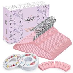 Babyrish Velvet Baby Hangers 30 Pack, Ultra Thin Nonslip Nursery Clothes Hangers with 8pcs Cute Clothing Dividers and 10pcs Hanger Clips for Baby Boys & Girls Closet Organizer, Pink Kids Hangers