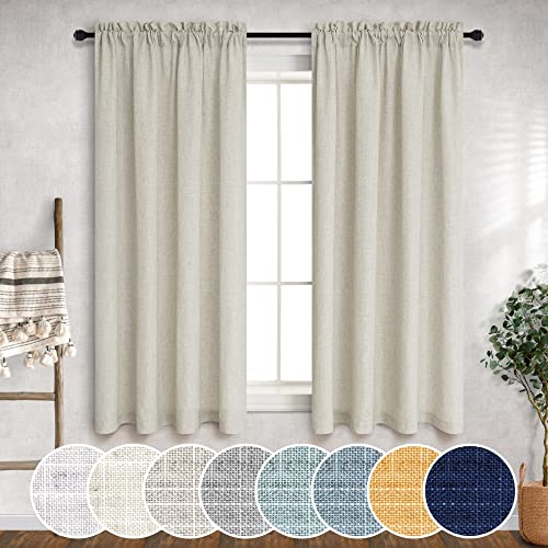 Beige Linen Curtains for Small Windows 45 Inch Length 2 Panel Rod Pocket Burlap Cotton Look Short Lightweight Classy Classic Accent Curtain for Kitchen Bathroom Basement Industrial Farmhouse Decor Tan