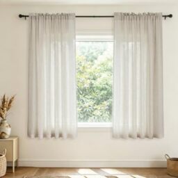 Beige Linen Curtains for Small Windows 45 Inch Length 2 Panel Rod Pocket Burlap Cotton Look Short Lightweight Classy Classic Accent Curtain for Kitchen Bathroom Basement Industrial Farmhouse Decor Tan