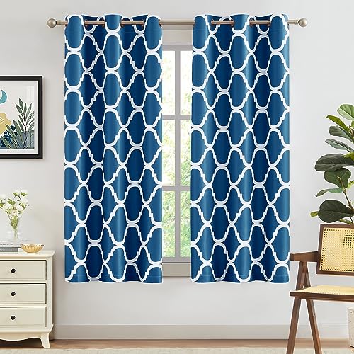 Melodieux Moroccan Fashion Thermal Insulated Room Darkening Blackout Grommet Curtains for Living Room, 42 by 63 Inch, Royal Blue (2 Panels)