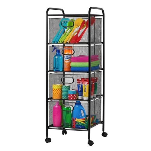 Relaxdays trolley, 5 drawers, metal, HxWxD: 92.5 x 32 x 33 cm, 4 castors, kitchen, bathroom, black