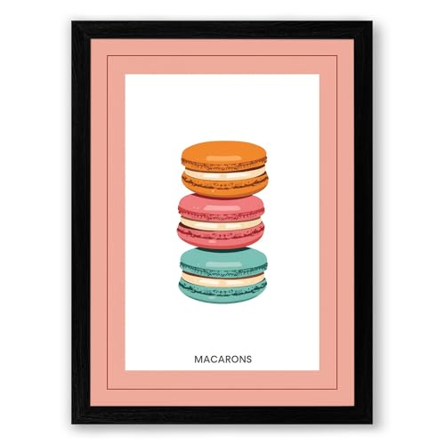 Stacked Macarons Modern Framed Wall Art Print A4 (29.7×21cm) Black, Wall Decor for Living Room, Bedroom, Office & Home, Ready to Hang, Art Gift