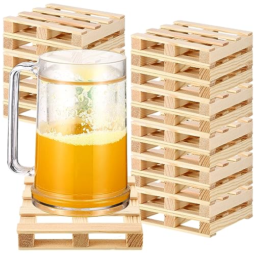 "Tioncy 18 Pcs Mini Wooden Pallets Wood Pallet Coasters Crafts Rustic Square Bar Coasters for Hot Cold Beverage Drink Wine Beer Table Protection, 4"" x 4"" x 0.6"""