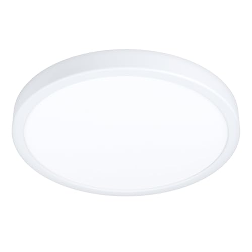 Eglo LED Flush Ceiling Light Fueva 5, Ø 11 inches - round bathroom lighting made of white metal and plastic, neutral white lamp, IP44