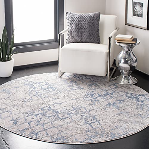 Safavieh Distressed Rug for Living Room, Dining Room, Bedroom - Amelia Collection, Short Pile, in Light Grey and Blue, 91 X 91 cm