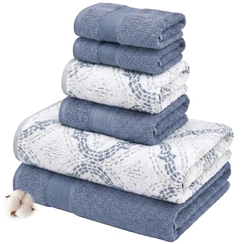 Modern Threads Capri 6-Piece Reversible Yarn Dyed Jacquard Towel Set - Bath Towels, Hand Towels, & Washcloths - Super Absorbent & Quick Dry - 100% Combed Cotton, Denim