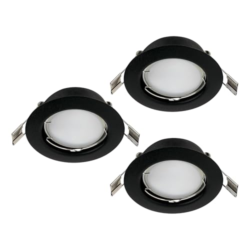 Eglo Set of 3 LED recessed spotlights Peneto, Black Metal Ceiling Spots, Flat Lights with GU10 Bulbs, 2.8 W, 250 lm, 3000 K Warm White, Ø 7.8 cm