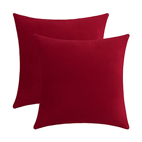 Jeneoo Comfy Soft Velvet Throw Pillow Covers for Sofa Couch, Decorative Solid Square Cushion Cases for Bedroom Car (Santa Red, 16 x 16 Inches, 2 Pieces)